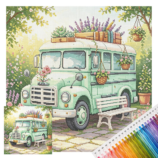 Bloom Van – Vollständiges 14CT gestempeltes Kreuzstich-Set 30x30CM – Huacan