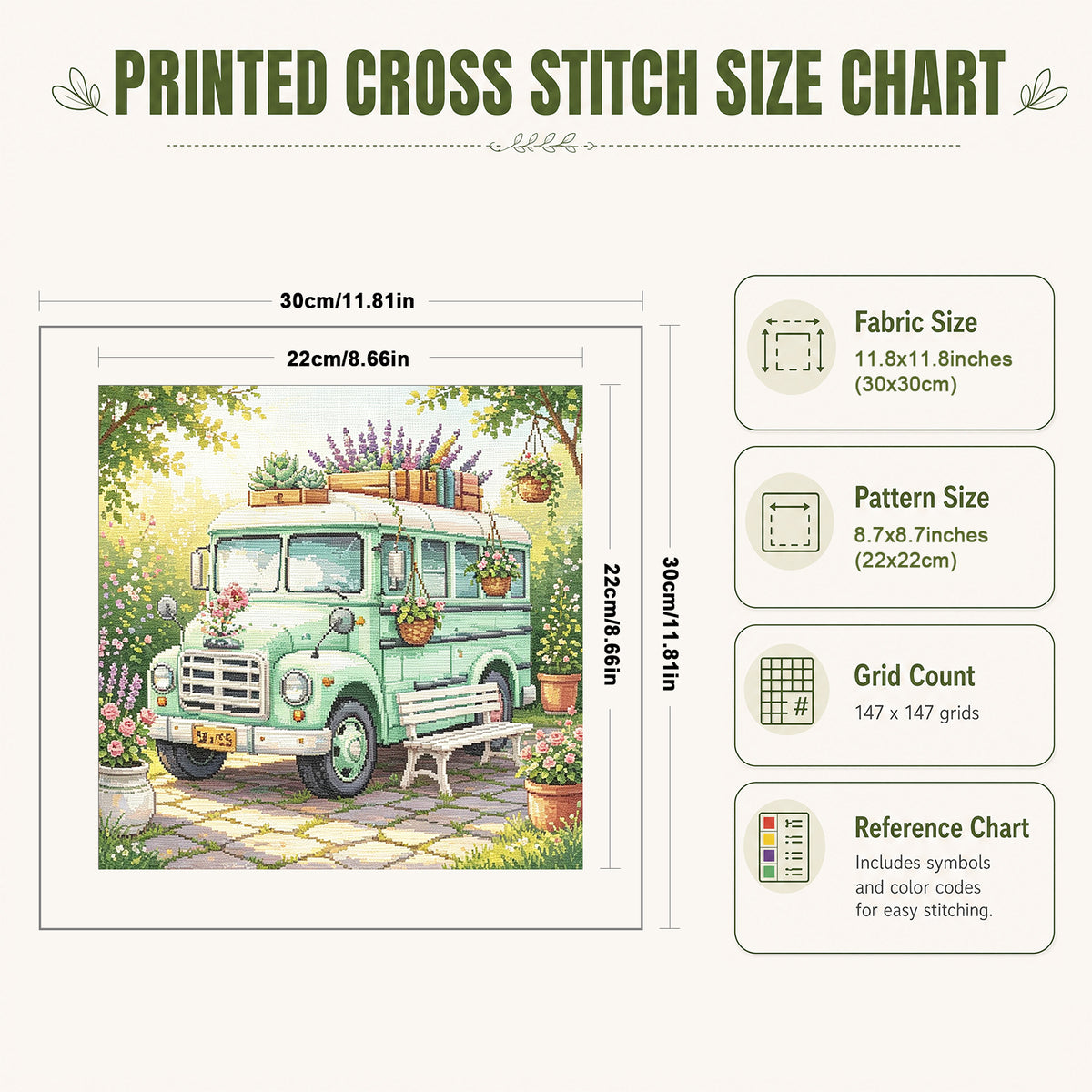Bloom Van - Full 14CT Stamped Cross Stitch 30x30CM - Huacan