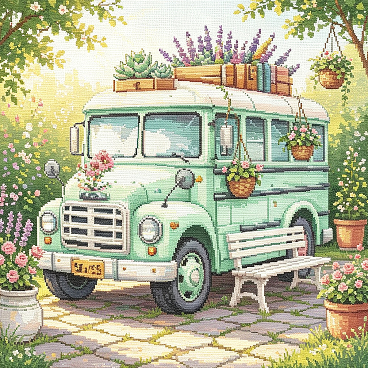 Bloom Van - Full 14CT Stamped Cross Stitch 30x30CM - Huacan
