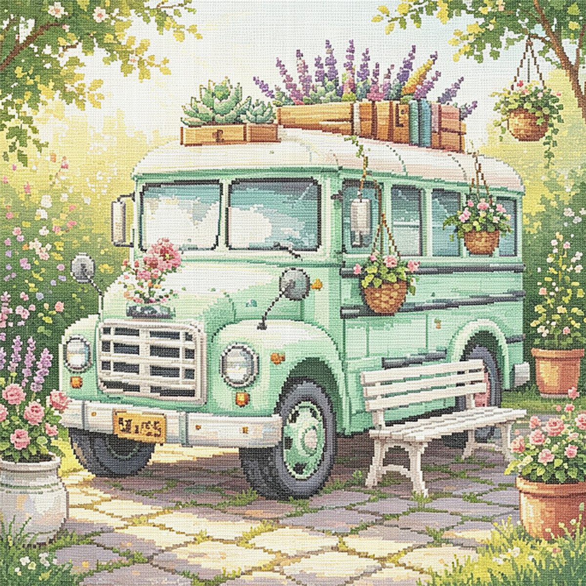 Bloom Van - Full 14CT Stamped Cross Stitch 30x30CM - Huacan