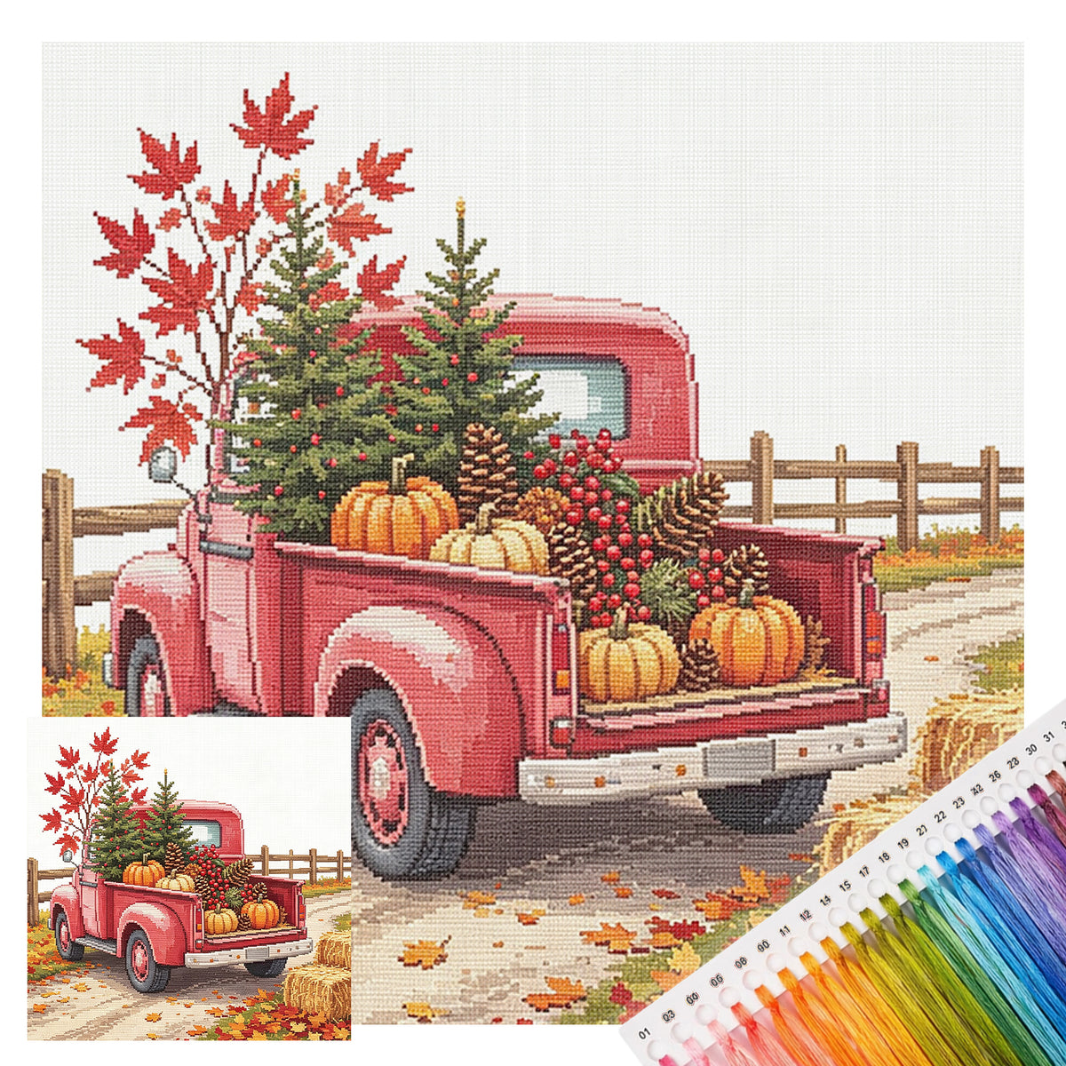 Fall Pickup - Full 14CT Stamped Cross Stitch 30x30CM - Huacan