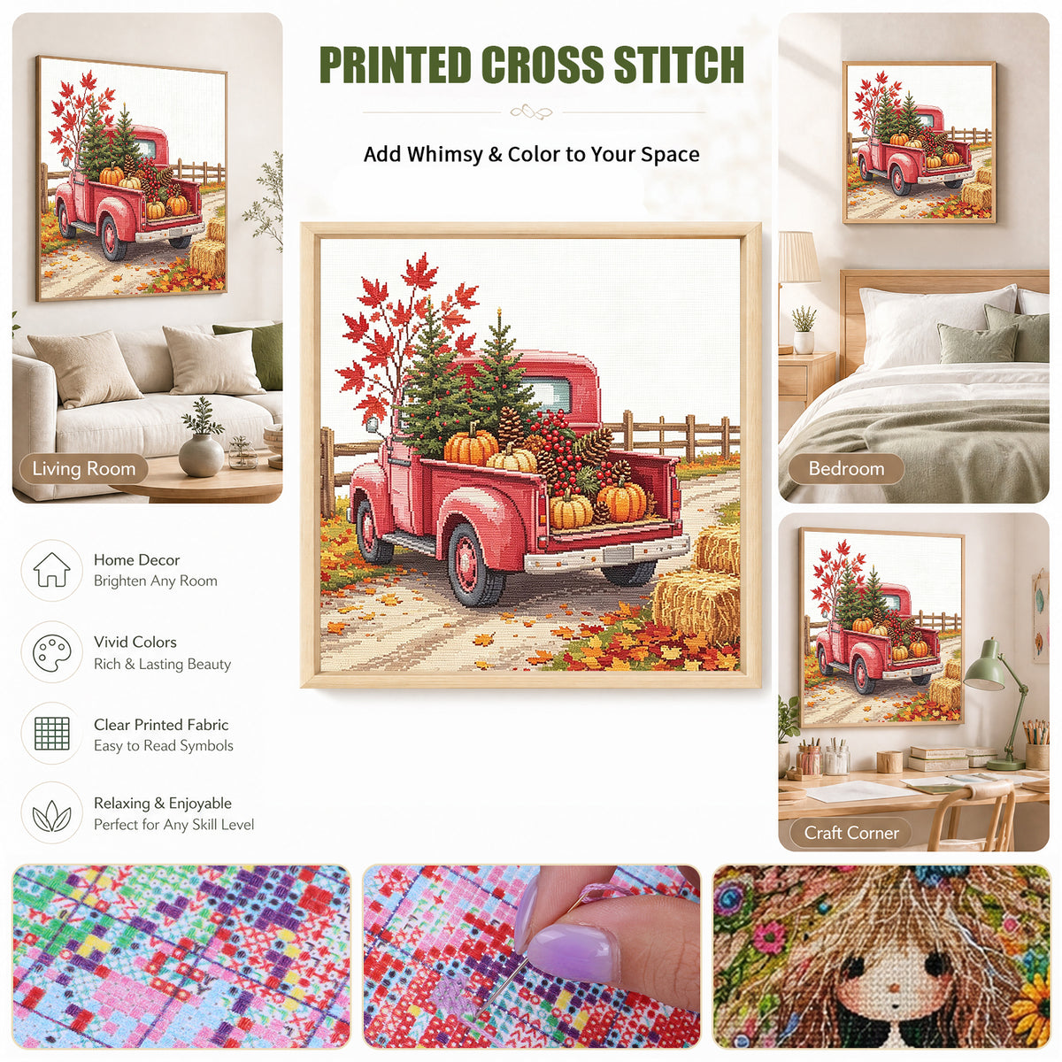 Fall Pickup - Full 14CT Stamped Cross Stitch 30x30CM - Huacan
