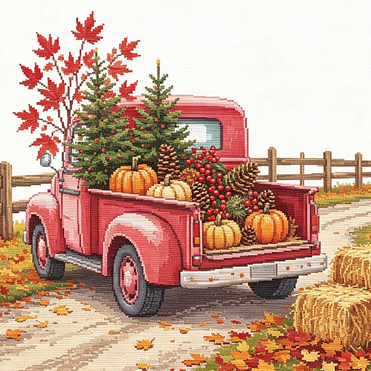 Fall Pickup - Full 14CT Stamped Cross Stitch 30x30CM - Huacan