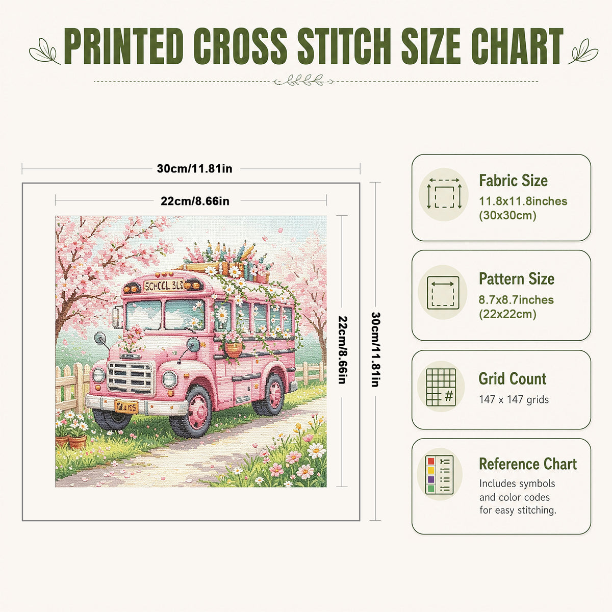 Sakura Bus - Full 14CT Stamped Cross Stitch 30x30CM - Huacan