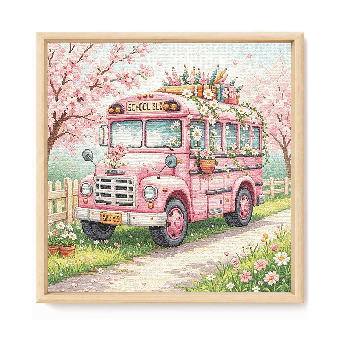 Sakura Bus - Full 14CT Stamped Cross Stitch 30x30CM - Huacan