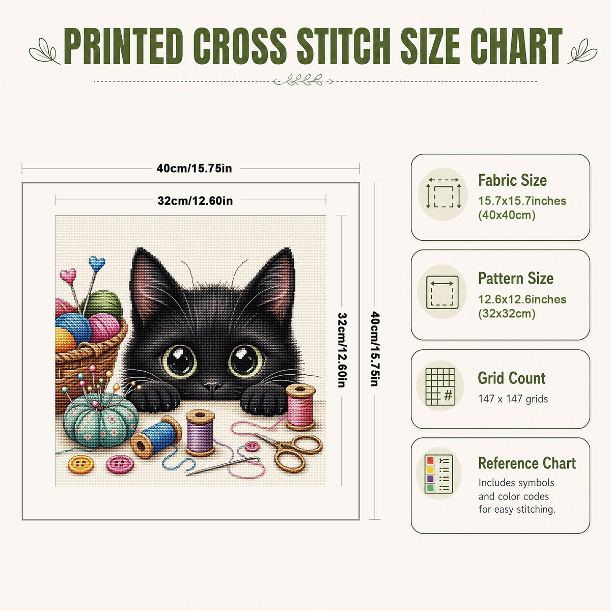 Cat And Sewing Supplies - Full 11CT Stamped Cross Stitch 40x40CM - Yishu