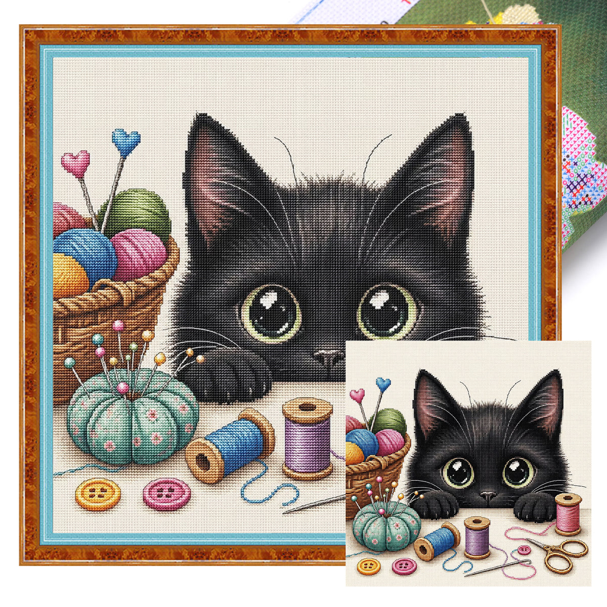 Cat And Sewing Supplies - Full 11CT Stamped Cross Stitch 40x40CM - Yishu