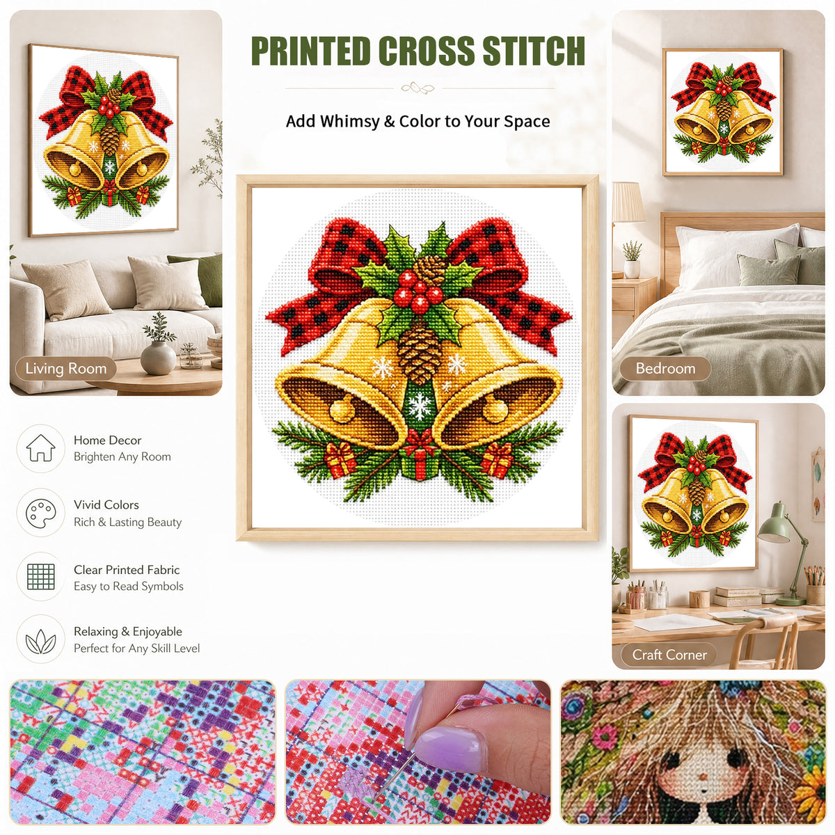 Golden Bells - Full 11CT Stamped Cross Stitch 26x26CM - Huacan