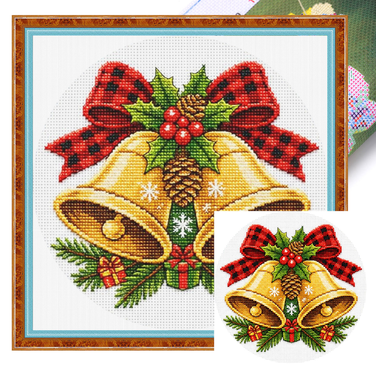 Golden Bells - Full 11CT Stamped Cross Stitch 26x26CM - Huacan