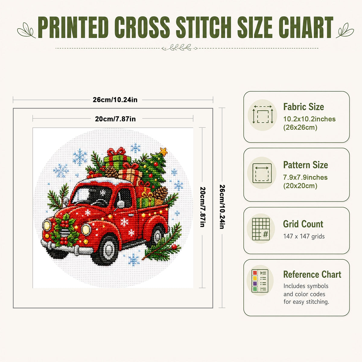 Red Truck - Full 11CT Stamped Cross Stitch 26x26CM - Huacan