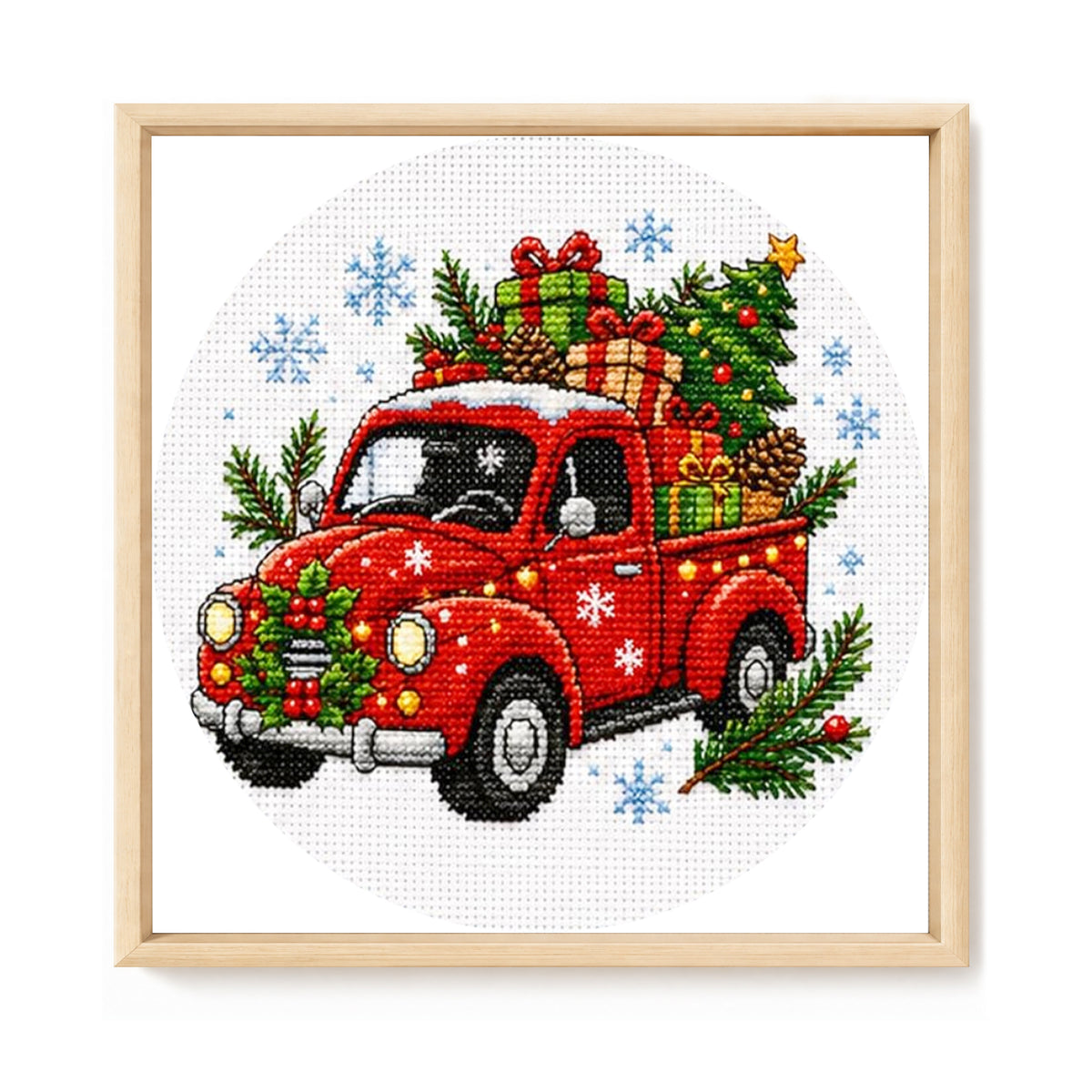 Red Truck - Full 11CT Stamped Cross Stitch 26x26CM - Huacan