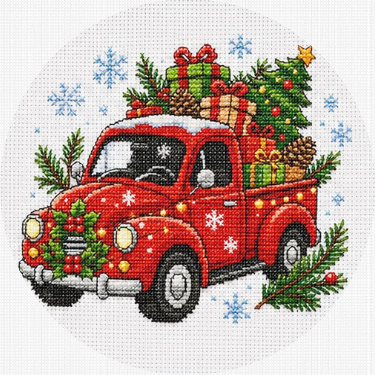 Red Truck - Full 11CT Stamped Cross Stitch 26x26CM - Huacan