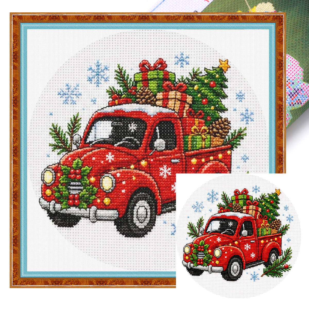 Red Truck - Full 11CT Stamped Cross Stitch 26x26CM - Huacan