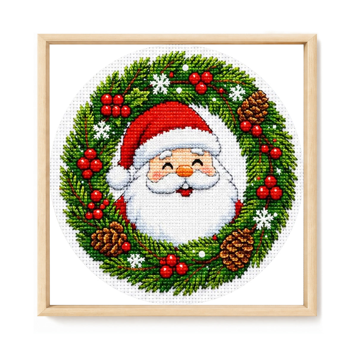 Santa Wreath - Full 11CT Stamped Cross Stitch 26x26CM - Huacan