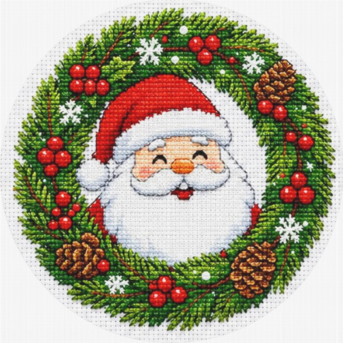 Santa Wreath - Full 11CT Stamped Cross Stitch 26x26CM - Huacan