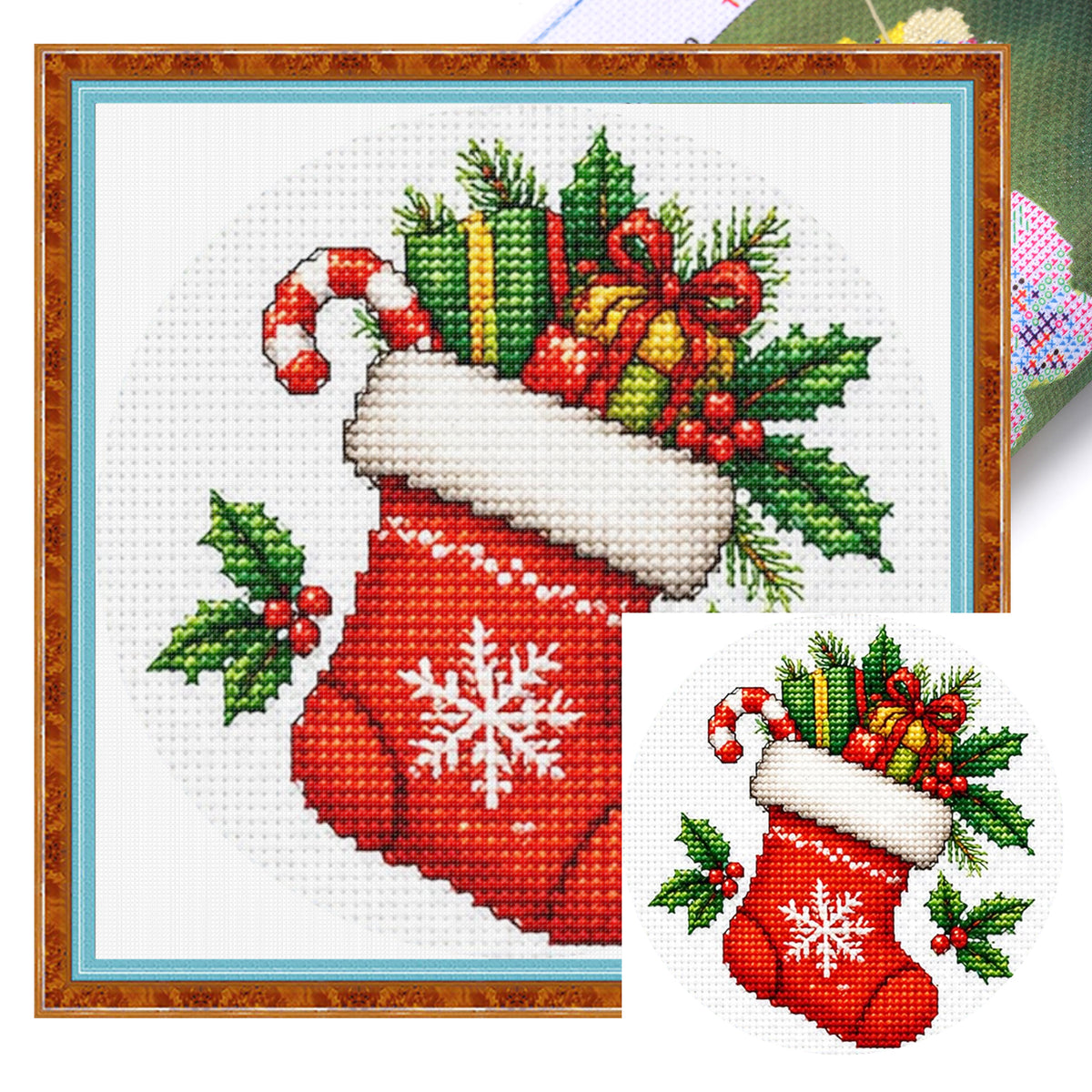 Geschenkstrumpf – Vollständiges 11CT gestempeltes Kreuzstich-Set 26x26CM – Huacan