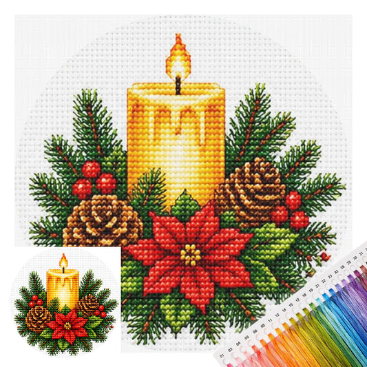 Festtagskerze – Vollständiges 11CT Stempel-Kreuzstich-Set 26x26 cm – Huacan