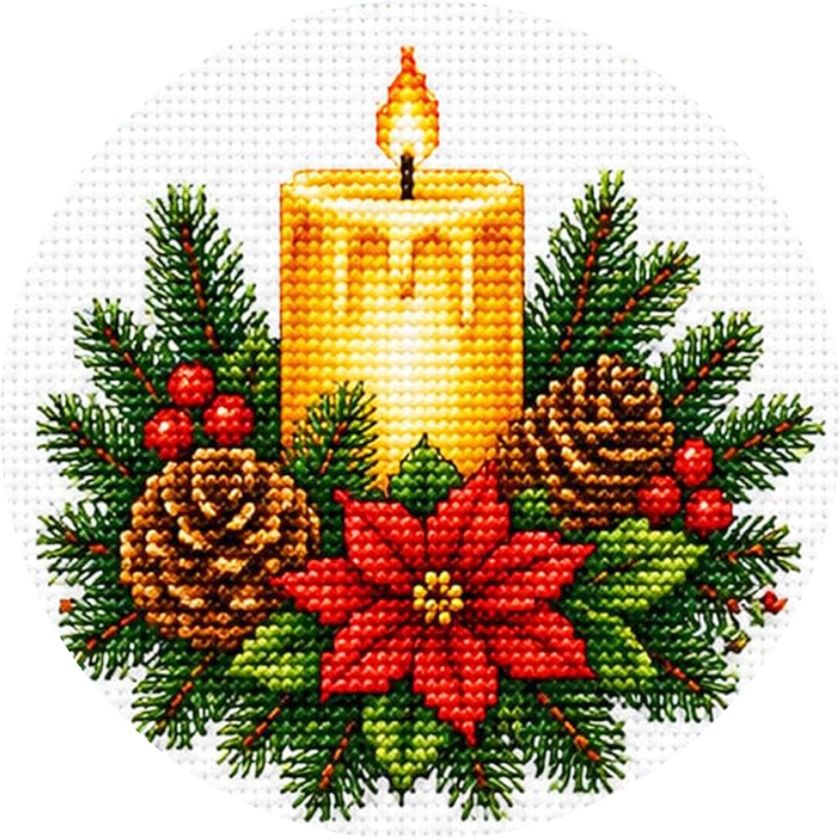 Holiday Candle - Full 11CT Stamped Cross Stitch 26x26CM - Huacan