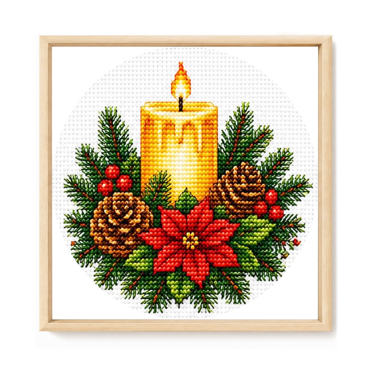 Holiday Candle - Full 11CT Stamped Cross Stitch 26x26CM - Huacan