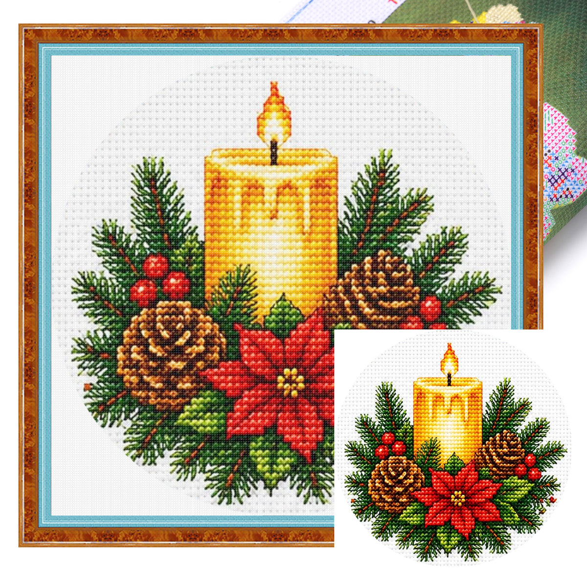 Holiday Candle - Full 11CT Stamped Cross Stitch 26x26CM - Huacan