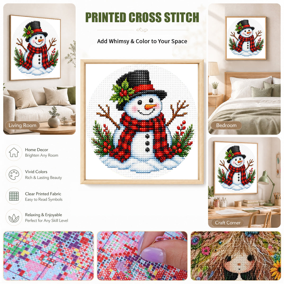Cute Snowman - Full 11CT Stamped Cross Stitch 26x26CM - Huacan