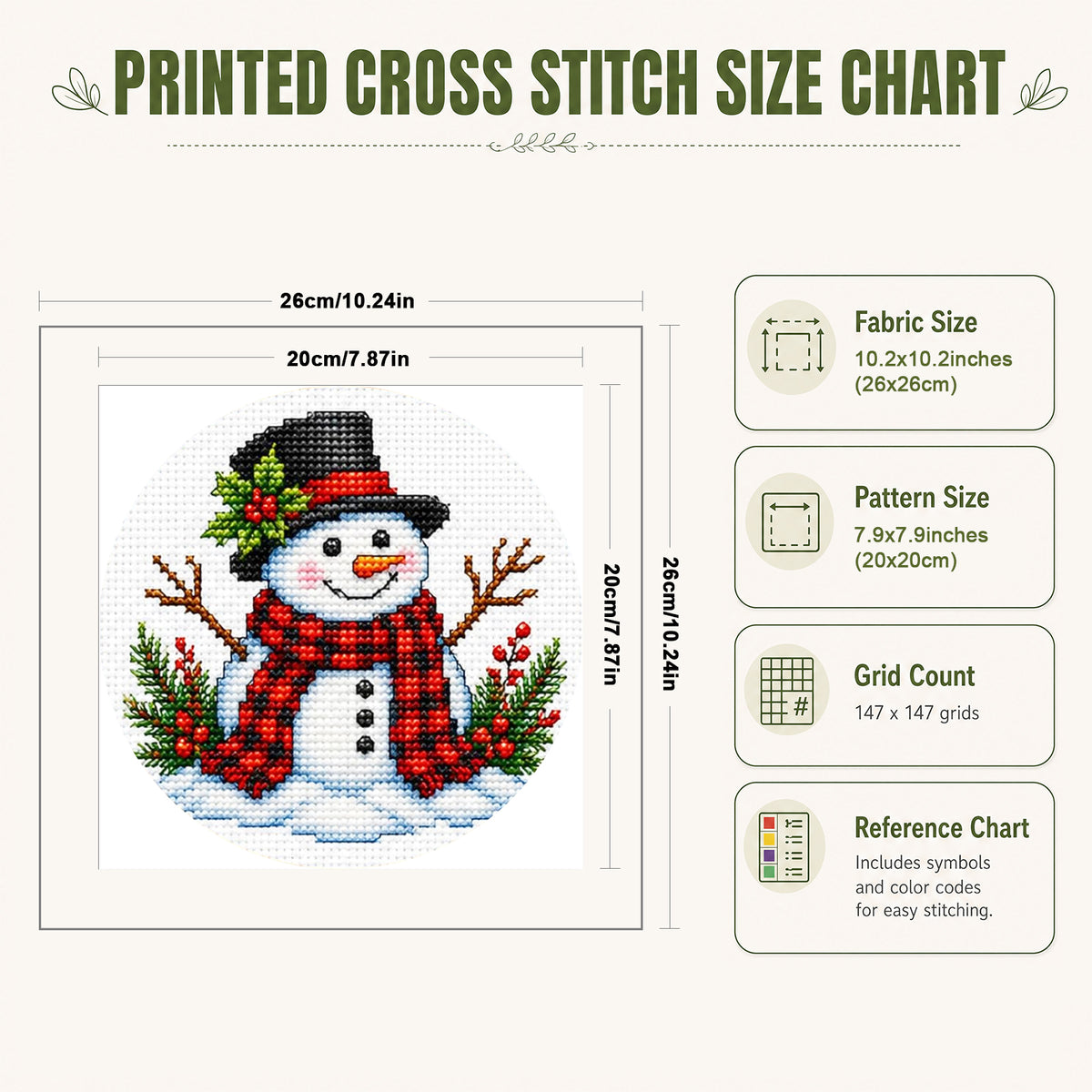 Cute Snowman - Full 11CT Stamped Cross Stitch 26x26CM - Huacan