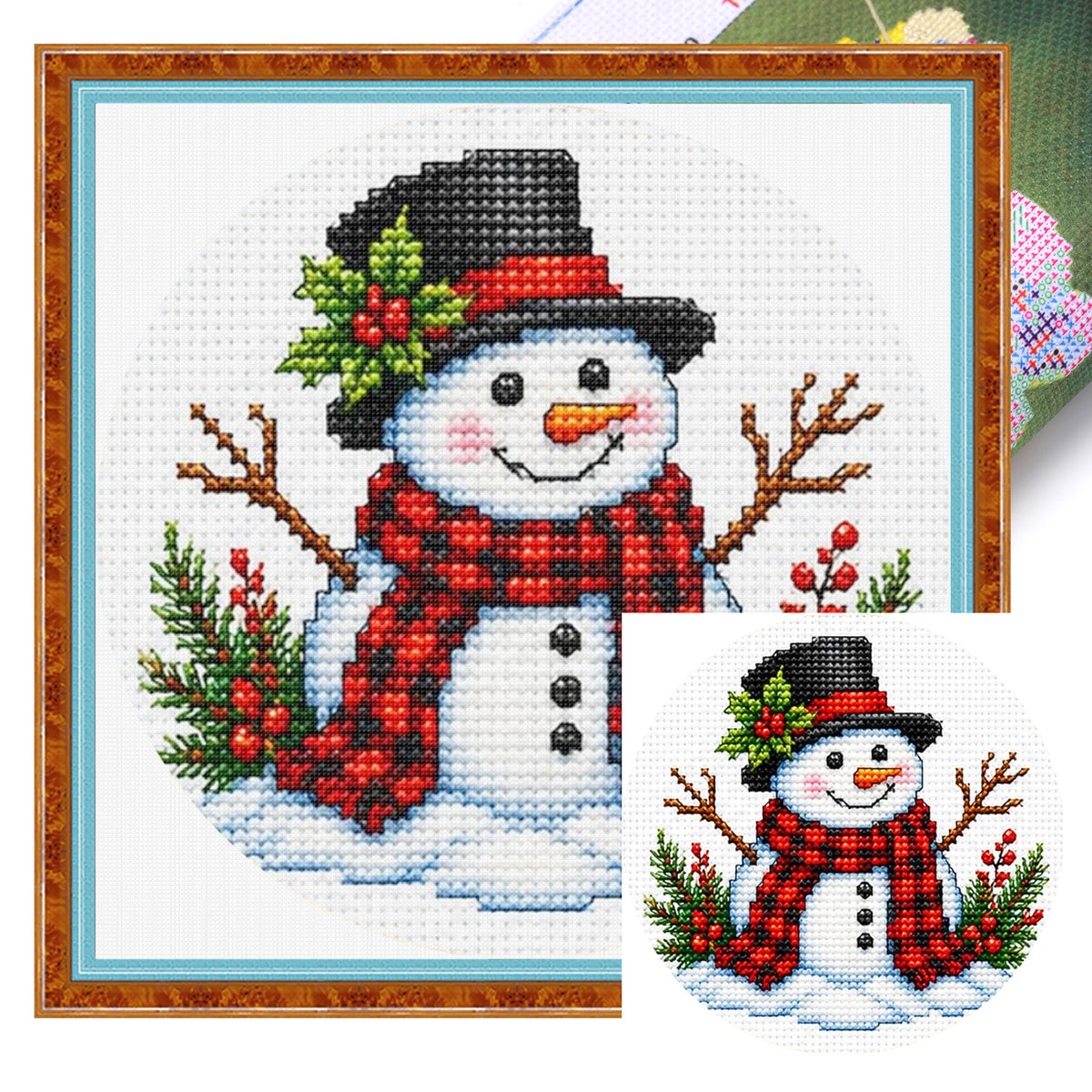 Cute Snowman - Full 11CT Stamped Cross Stitch 26x26CM - Huacan