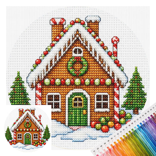 Lebkuchenhaus – Komplettes 11CT gestempeltes Kreuzstich-Set 26x26 cm – Huacan