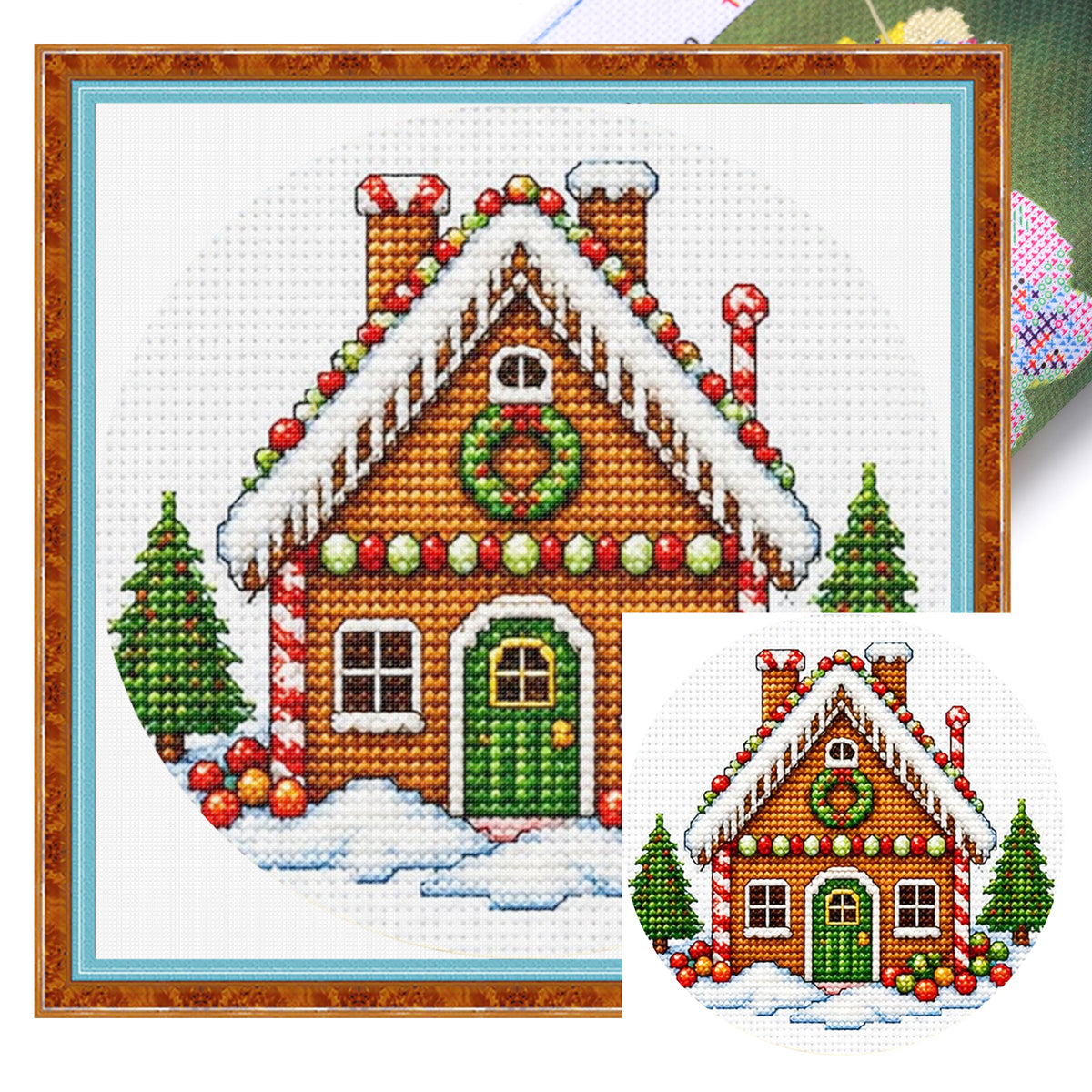 Lebkuchenhaus – Komplettes 11CT gestempeltes Kreuzstich-Set 26x26 cm – Huacan