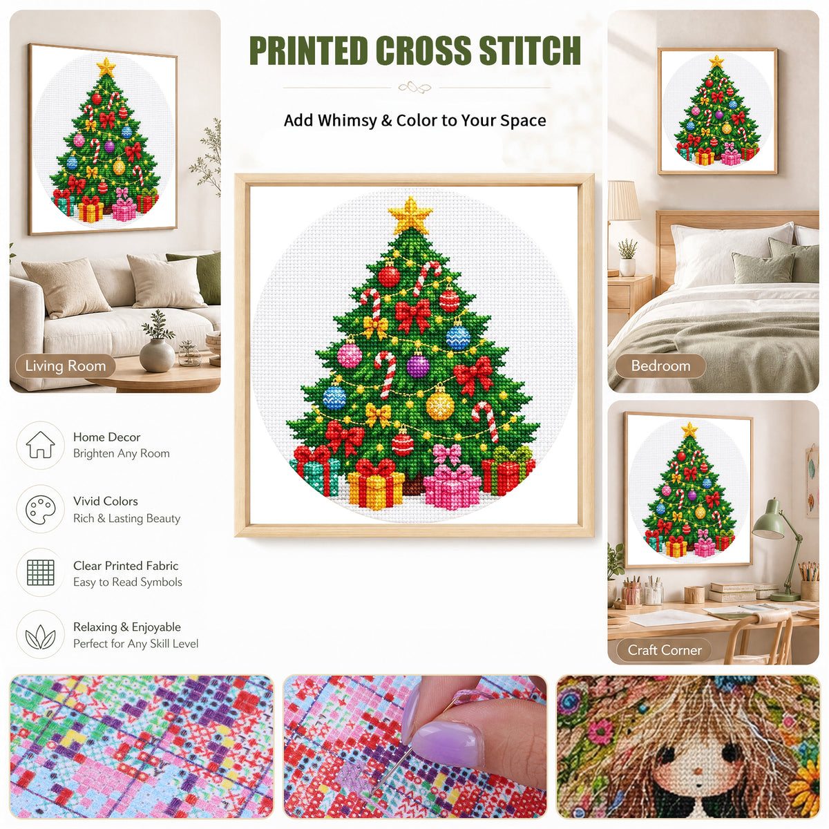 Weihnachtsbaum – Vollständiges 11CT Stempel-Kreuzstichset 26x26cm – Huacan