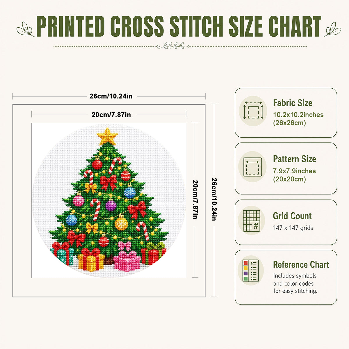 Weihnachtsbaum – Vollständiges 11CT Stempel-Kreuzstichset 26x26cm – Huacan