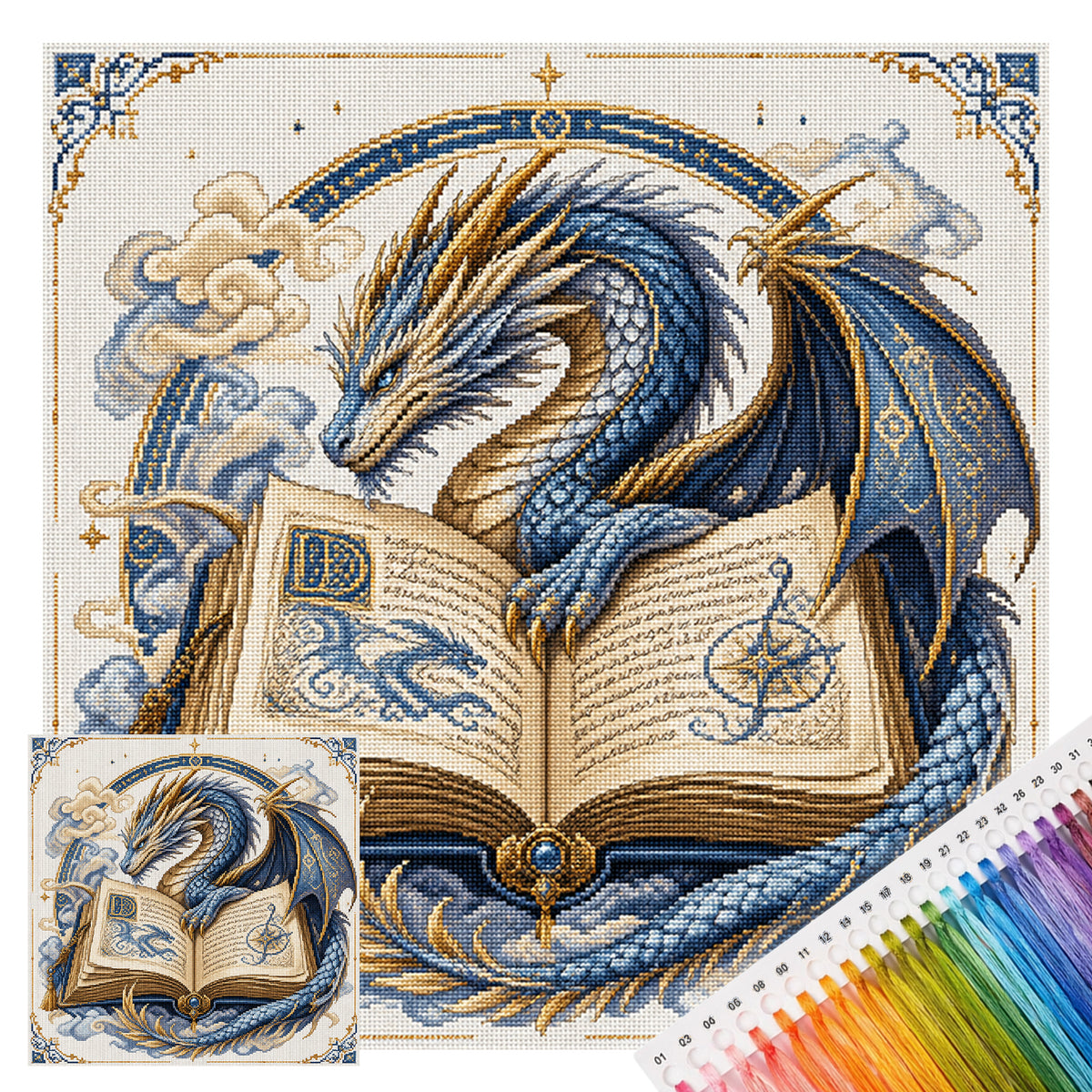 Bücherdrache - Vollständiges 14CT Stempel-Kreuzstichset 40x40CM - Huacan