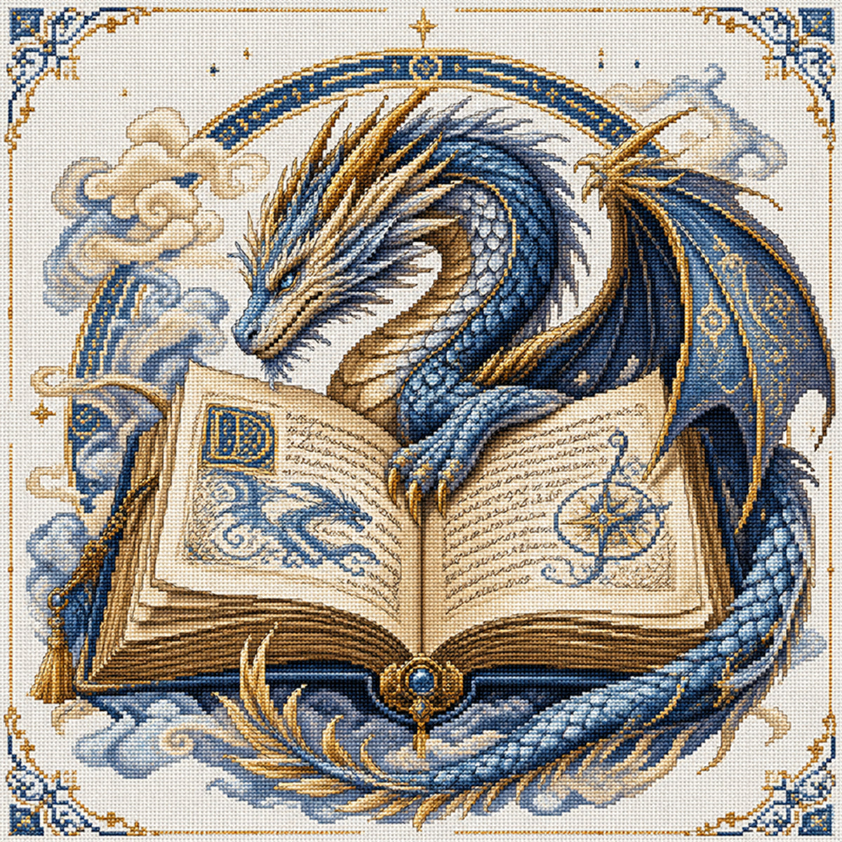 Bücherdrache - Vollständiges 14CT Stempel-Kreuzstichset 40x40CM - Huacan