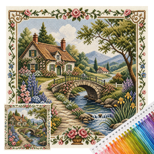 Brook Cottage - Vollständiges 14CT Stempel-Kreuzstich-Set 40x40CM - Huacan