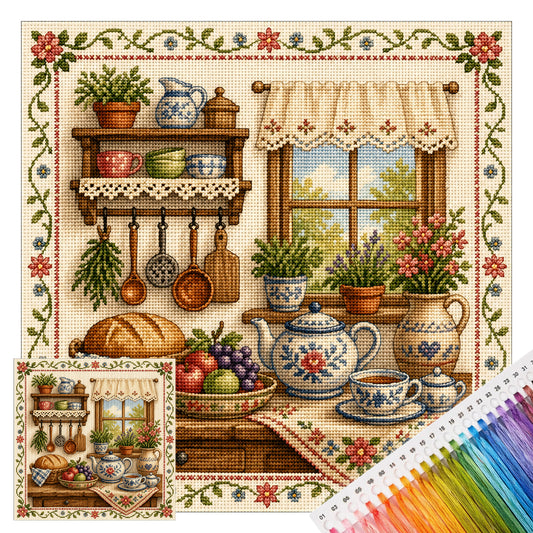 Vintage Hearth - Vollständiges 14CT gestempeltes Kreuzstich-Set 40x40CM - Huacan