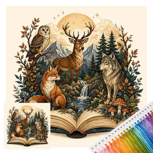 Book Spirits - Full 11CT Stamped Cross Stitch 40x40CM - Huacan