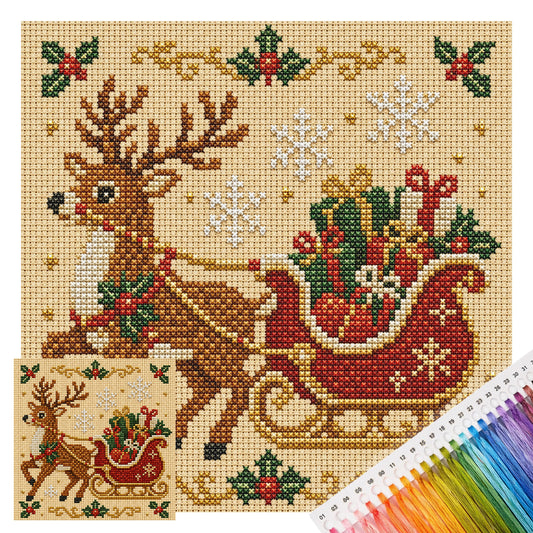 Rentierschlitten – Vollständiges 14CT gestempeltes Kreuzstichset 30x30CM – Huacan