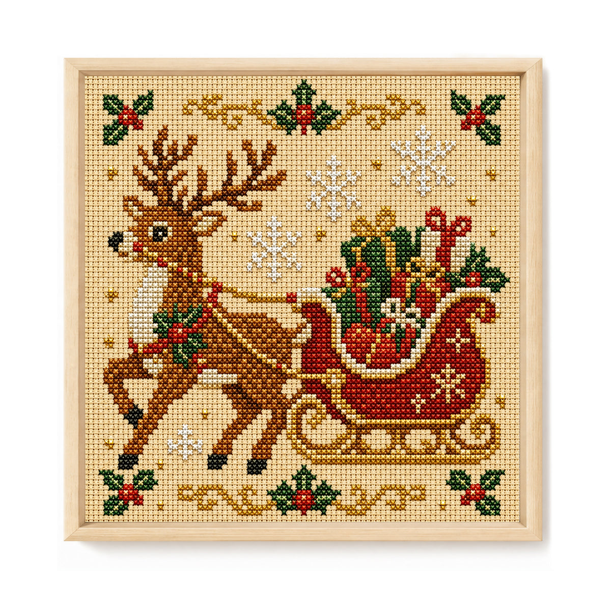 Rentierschlitten – Vollständiges 14CT gestempeltes Kreuzstichset 30x30CM – Huacan