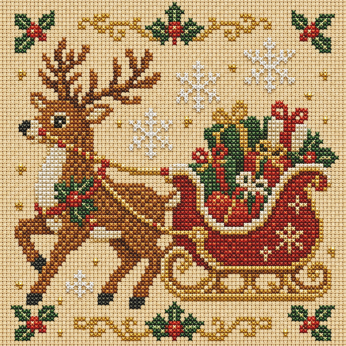 Rentierschlitten – Vollständiges 14CT gestempeltes Kreuzstichset 30x30CM – Huacan