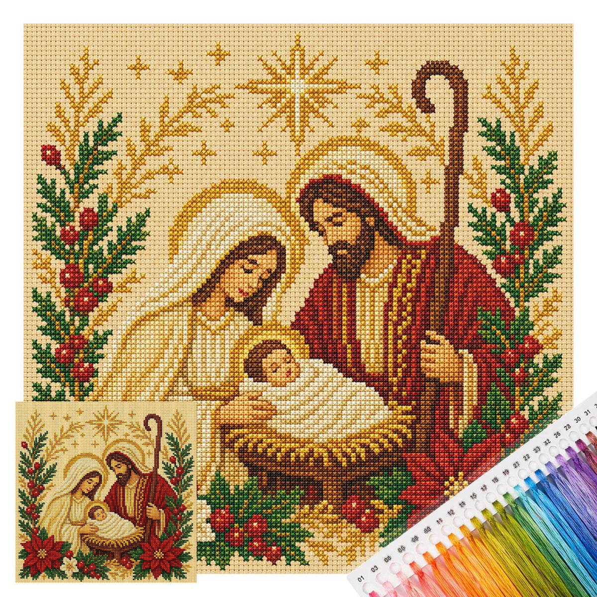 Heilige Familie - Vollständiges 14CT Stempel-Kreuzstichset 30x30CM - Huacan