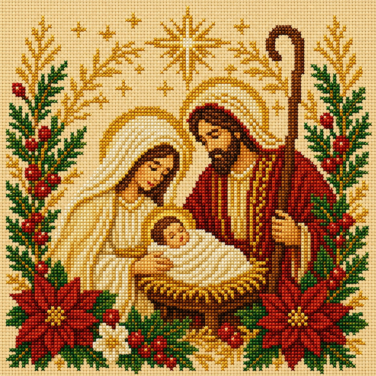Heilige Familie - Vollständiges 14CT Stempel-Kreuzstichset 30x30CM - Huacan