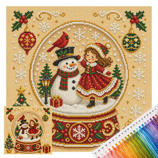 Schneekugel – Vollständiges 14CT gestempeltes Kreuzstich-Set 30x30 cm – Huacan