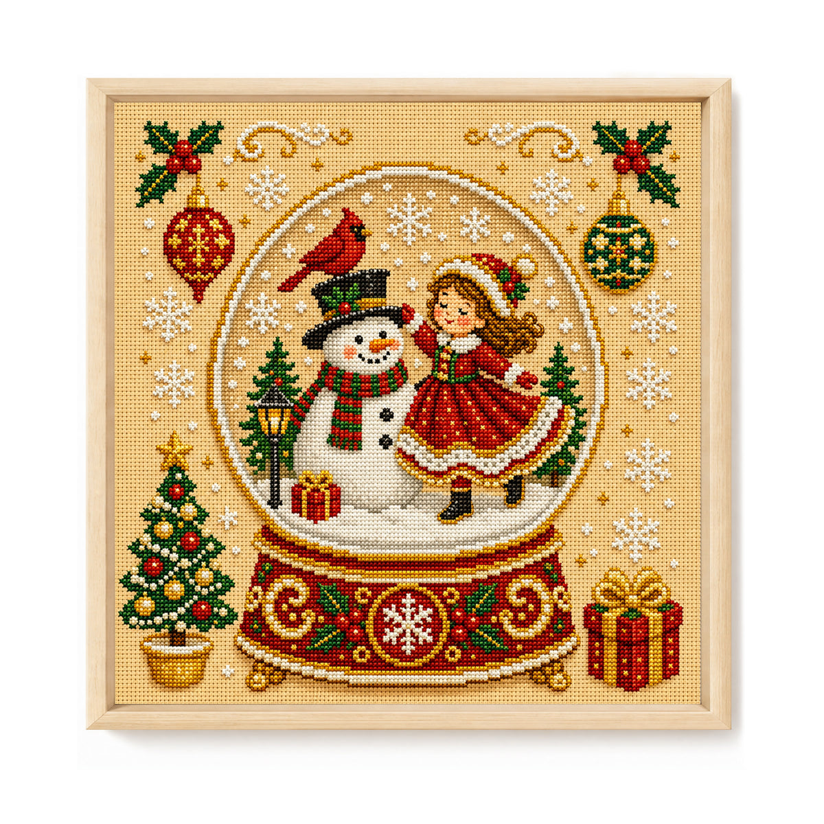 Schneekugel – Vollständiges 14CT gestempeltes Kreuzstich-Set 30x30 cm – Huacan