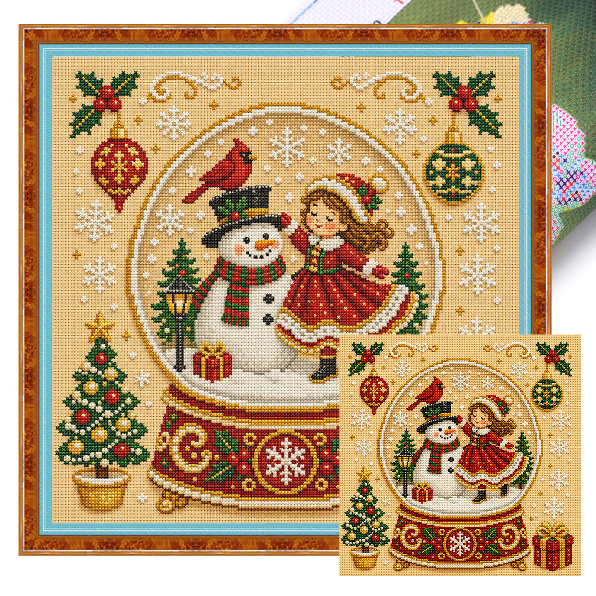 Schneekugel – Vollständiges 14CT gestempeltes Kreuzstich-Set 30x30 cm – Huacan