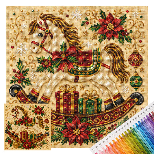 Weihnachtspferd - Vollständiges 14CT gestempeltes Kreuzstich-Set 30x30CM - Huacan