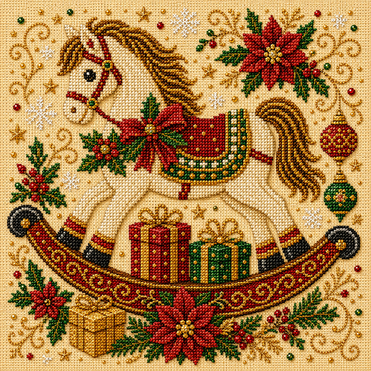 Weihnachtspferd - Vollständiges 14CT gestempeltes Kreuzstich-Set 30x30CM - Huacan
