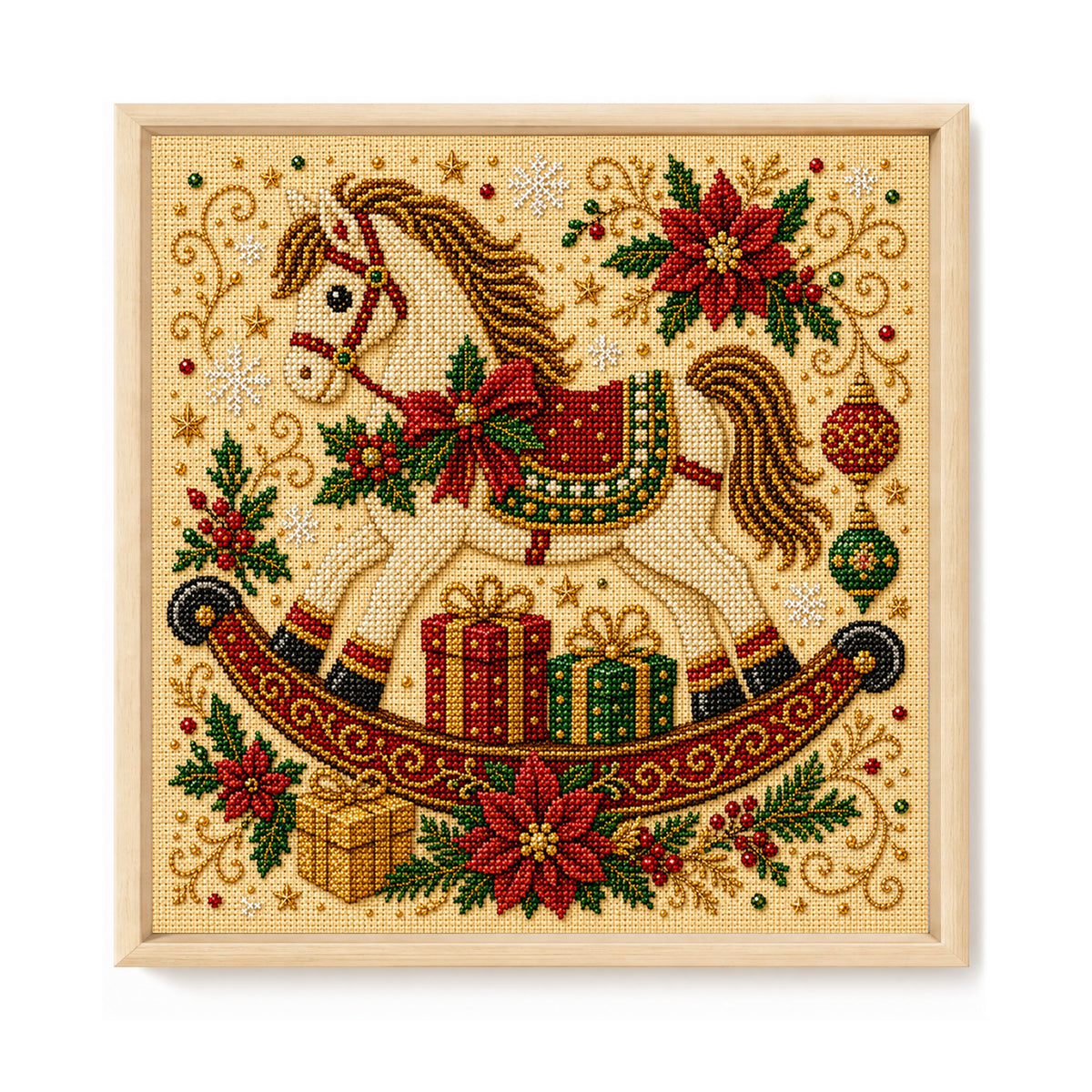 Weihnachtspferd - Vollständiges 14CT gestempeltes Kreuzstich-Set 30x30CM - Huacan