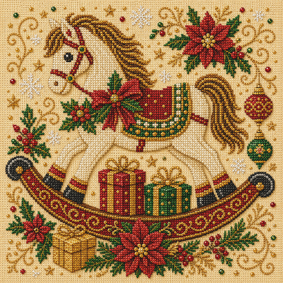 Weihnachtspferd - Vollständiges 14CT gestempeltes Kreuzstich-Set 30x30CM - Huacan