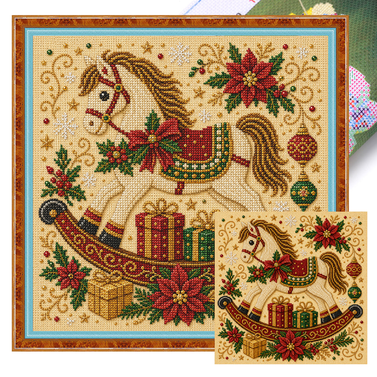Weihnachtspferd - Vollständiges 14CT gestempeltes Kreuzstich-Set 30x30CM - Huacan