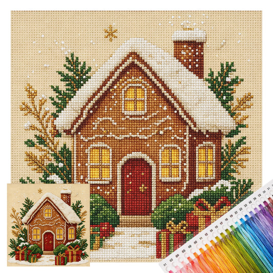 Lebkuchenhaus - Vollständiges 14CT gestempeltes Kreuzstich-Set 30x30CM - Huacan